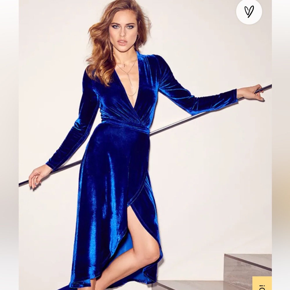 Lulus Enchant Me Cobalt Blue Velvet Wrap Dress